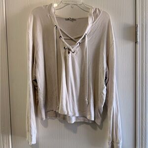 Express Casual Lace-Up Hooded Top in Light Beige size medium - good condition